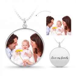 Jeulia Engraved Family Personalized Sterling Silver Photo Necklace