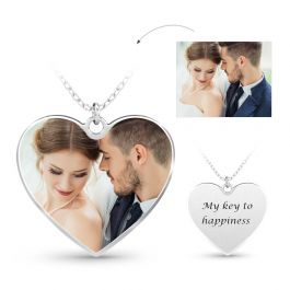 Jeulia Heart Engraved Personalized Sterling Silver Photo Necklace