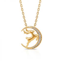 Jeulia Christmas Deer Elk Moon Sterling Silver Necklace