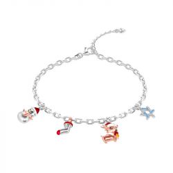 Jeulia "Joy of Holiday" Christmas-themed Charm Sterling Silver Bracelet