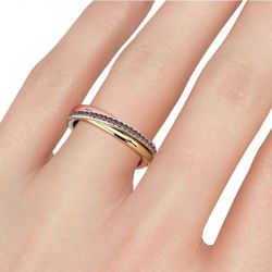 Three Tone Round Cut Sterling Silver Women's Band