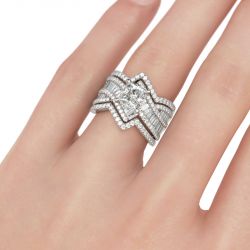 Jeulia Bypass Princess Cut Enhancer Sterling Silver Ring
