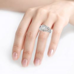 Jeulia Vintage Lace Design Cushion Cut Sterling Silver Ring