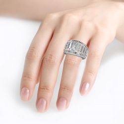 Jeulia Wide Shank Emerald Cut Sterling Silver Ring