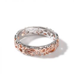 Jeulia Two Tone Floral and Leaf Carved Unique Sterling Silver Women's Band