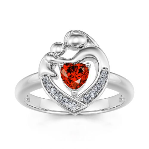 Jeulia "Warmest Protection" Mom & Baby Heart Shaped Sterling Silver Ring