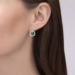 Jeulia Emerald Halo Radiant Cut Sterling Silver Earrings