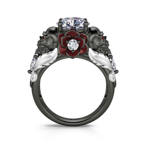 Jeulia "Romantic Death" Skull Design Round Cut Rose Sterling Silver Ring