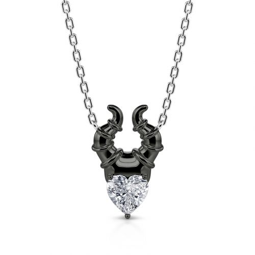 Jeulia "My Godmother" Heart Cut Black Sterling Silver Necklace