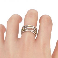 Jeulia Two Tone Crossover Sterling Silver Ring