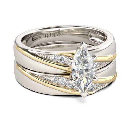 Jeulia Diagonal Marquise Cut Sterling Silver Ring Set