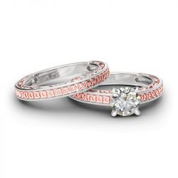 Jeulia Heart Design Round Cut Sterling Silver Ring Set