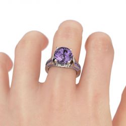 Jeulia Lilac Flower Round Cut Sterling Silver Ring