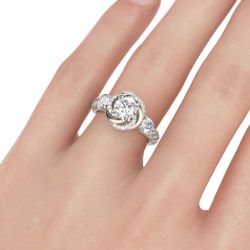Jeulia Floral Halo Round Cut Sterling Silver Ring