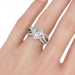 Jeulia Interwoven Princess Cut Sterling Silver Ring