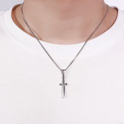 Jeulia Dagger Sterling Silver Men's Necklace